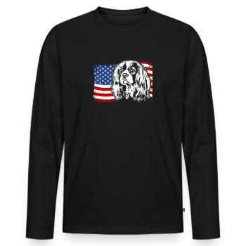 Cavalier King Charles Spaniel US America Flag - Men's Premium Organic Long Sleeve Shirt - black - Front - Nico (187cm)
