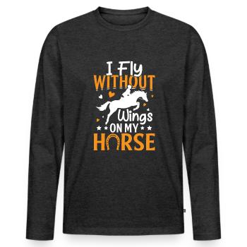 I fly without wings on my horse - barrel - Men's Premium Organic Long Sleeve Shirt - heather anthracite - Front - Nico (187cm)