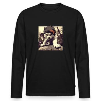 Purr Hip Hop 01 I Cool Cat Rap Man Cadeau - T-shirt manches longues Premium bio Homme - noir - Devant - Nico (187cm)