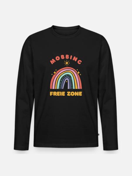 Mobbing-freie Zone - Männer Premium Bio Langarmshirt - Schwarz