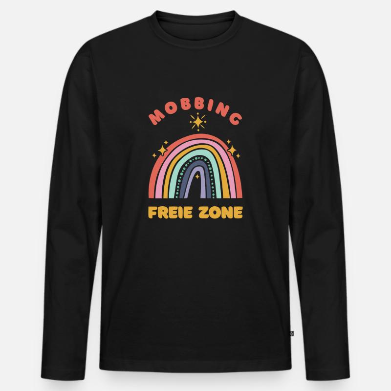 Mobbing-freie Zone - Männer Premium Bio Langarmshirt - Schwarz