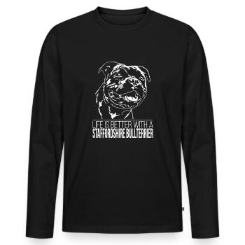 STAFFORDSHIRE BULLTERRIER Life is better Wilsigns - T-shirt manches longues Premium bio Homme - noir - Devant - Nico (187cm)