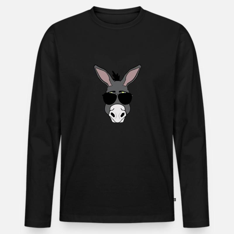 Cooler Esel mit Sonnenbrille - Männer Premium Bio Langarmshirt - Schwarz