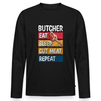Butcher Meat Pork Work - Men's Premium Organic Long Sleeve Shirt - black - Front - Nico (187cm)