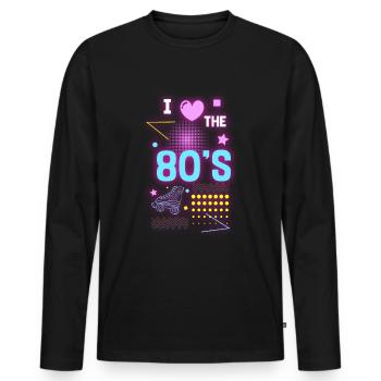 Leuchtfarben Cool Nostalgie Party - Männer Premium Bio Langarmshirt - Schwarz - Vorne - Nico (187cm)