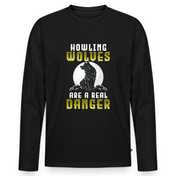 Wolf Mystik Mond - Männer Premium Bio Langarmshirt - Schwarz - Vorne - Nico (187cm)