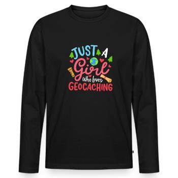 Mädchen, das Geocaching liebt - Männer Premium Bio Langarmshirt - Schwarz - Vorne - Nico (187cm)