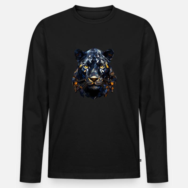 Schwarzer Panther Polygon Style - Männer Premium Bio Langarmshirt - Schwarz