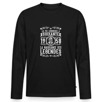 1958 60 60. ans Légendes Anniversaire cadeau - Männer Premium Bio Langarmshirt - Schwarz - Vorne - Nico (187cm)