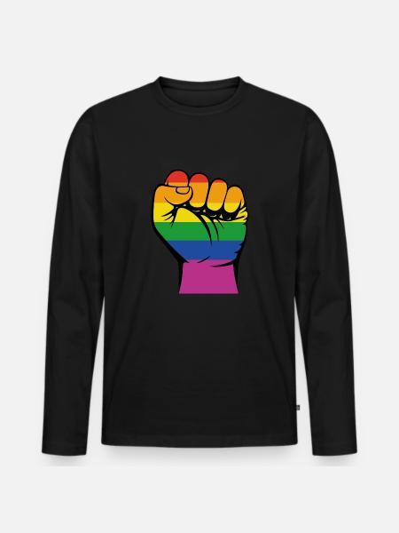 Faust im Regenbogendesign - Geschenk - Männer Premium Bio Langarmshirt - Schwarz