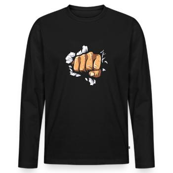 Boxer Fist Punch Wall Boxing Force Colère Knockout - T-shirt manches longues Premium bio Homme - noir - Devant - Nico (187cm)