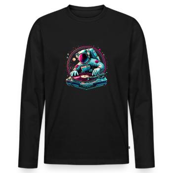 Astronaut DJ Planets DJing im Weltraum - Männer Premium Bio Langarmshirt - Schwarz - Vorne - Nico (187cm)