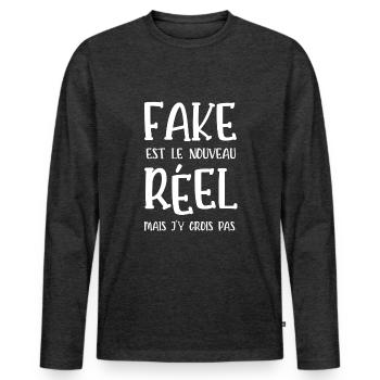 fake est le nouveau réel - T-shirt manches longues Premium bio Homme - anthracite chiné - Devant - Nico (187cm)