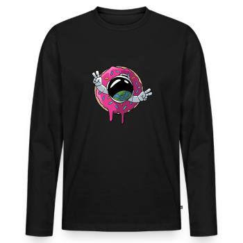 Astronaut floats through a donut - Men's Premium Organic Long Sleeve Shirt - black - Front - Nico (187cm)