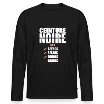 Humour ceinture noire apéros apero - T-shirt manches longues Premium bio Homme - noir - Devant - Nico (187cm)