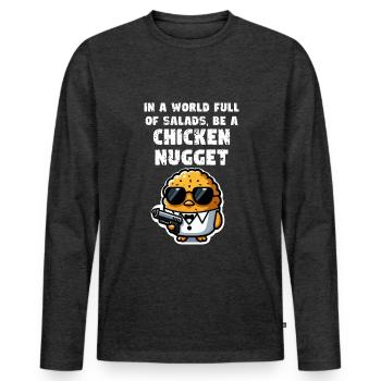Croquettes de poulet Drôle Pépite de poulet Meme Pépite - T-shirt manches longues Premium bio Homme - anthracite chiné - Devant - Nico (187cm)