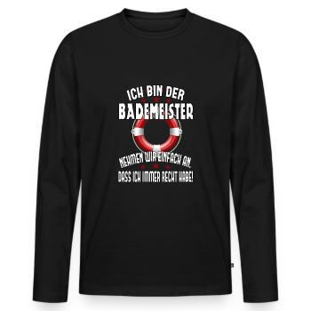 Bademeister immer Recht Rettungsring Geschenk - Männer Premium Bio Langarmshirt - Schwarz - Vorne - Nico (187cm)