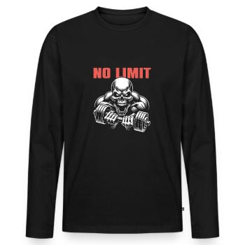No Limit Hard Workout Skull with Dumbbell - Men's Premium Organic Long Sleeve Shirt - black - Front - Nico (187cm)