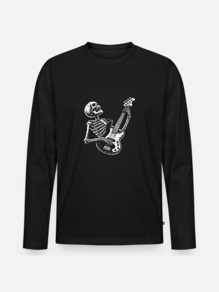 Skeleton Skull with Bass Guitar - Men's Premium Organic Long Sleeve Shirt - black