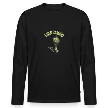 Jakobsweg Pilger - Männer Premium Bio Langarmshirt - Schwarz - Vorne - Nico (187cm)