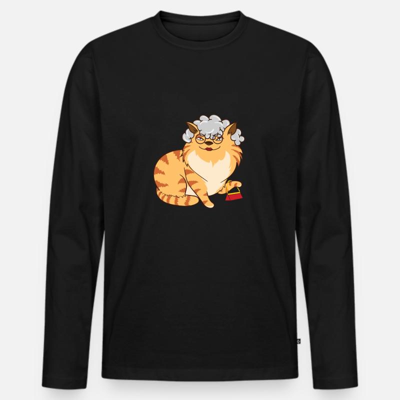 Katze Oma - Männer Premium Bio Langarmshirt - Schwarz