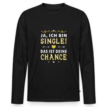 Ja, ich bin single - das ist deine chance - Männer Premium Bio Langarmshirt - Schwarz - Vorne - Nico (187cm)