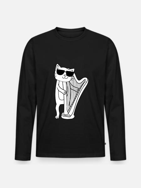 Harpe Harper Harpiste Musical Cat Lovers - T-shirt manches longues Premium bio Homme - noir