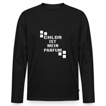 Schwimmer "Chlor ist Parfum" Schwimmhalle - Männer Premium Bio Langarmshirt - Schwarz - Vorne - Nico (187cm)