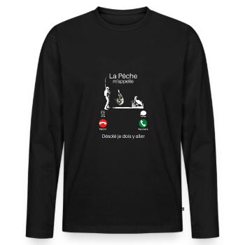 La pêche m'appelle. Désolé, je dois y aller. - T-shirt manches longues Premium bio Homme - noir - Devant - Nico (187cm)