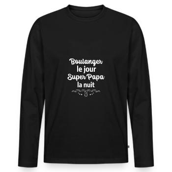 Boulanger le jour superpapa la nuit - T-shirt manches longues Premium bio Homme - noir - Devant - Nico (187cm)