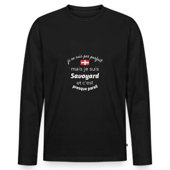 Pas parfait mais savoyard presque pareil - T-shirt manches longues Premium bio Homme - noir - Devant - Nico (187cm)