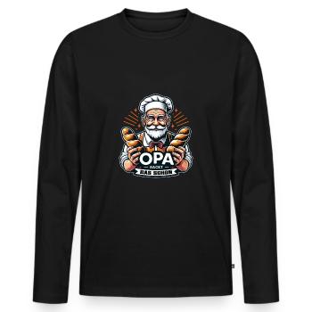 Opa backt das schon - Bäcker mit Broten - Männer Premium Bio Langarmshirt - Schwarz - Vorne - Nico (187cm)