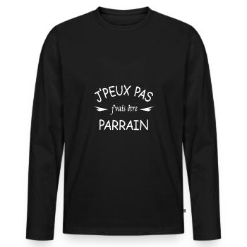 J'peux pas j'vais être parrain - T-shirt manches longues Premium bio Homme - noir - Devant - Nico (187cm)