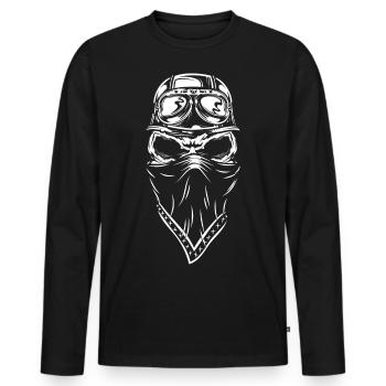 tête de mort 02 motocycliste métal mort motard 666 - T-shirt manches longues Premium bio Homme - noir - Devant - Nico (187cm)