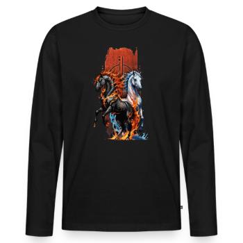 Équidé élémentaire : Cheval de feu et d’eau - T-shirt manches longues Premium bio Homme - noir - Devant - Nico (187cm)