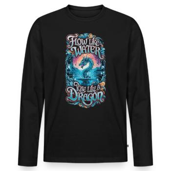 Fließe wie Wasser, erhebe dich wie ein Drache - Männer Premium Bio Langarmshirt - Schwarz - Vorne - Nico (187cm)