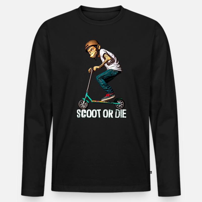 Stunt Scooter Affe macht Tricks - Männer Premium Bio Langarmshirt - Schwarz