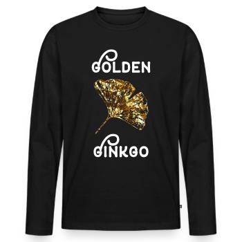 Feuille de ginkgo doré | Idée cadeau Ginkgo Biloba - T-shirt manches longues Premium bio Homme - noir - Devant - Nico (187cm)
