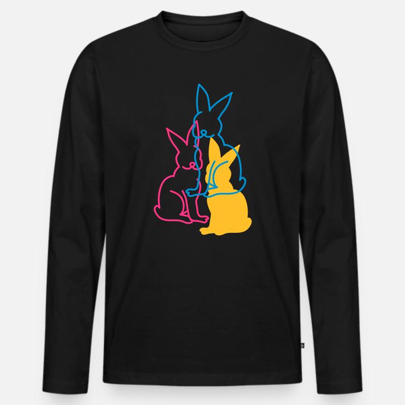 drei Hasen - Männer Premium Bio Langarmshirt - Schwarz