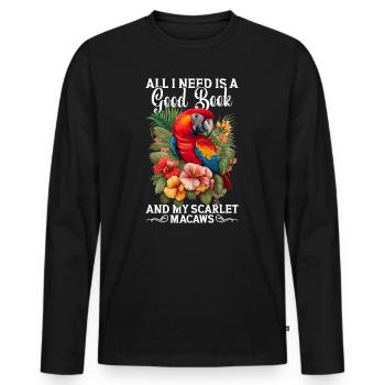 Motif Scarlet Macaw - T-shirt manches longues Premium bio Homme - noir - Devant - Nico (187cm)