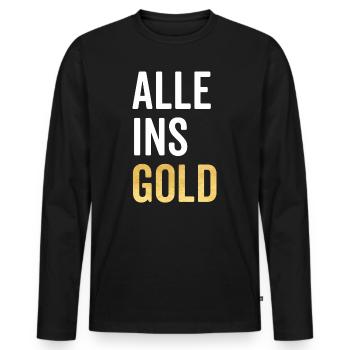 Alle ins Gold - Männer Premium Bio Langarmshirt - Schwarz - Vorne - Nico (187cm)