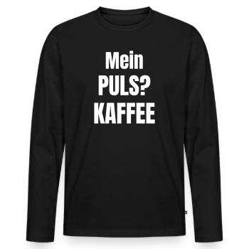 Mein Puls? Kaffee - Männer Premium Bio Langarmshirt - Schwarz - Vorne - Nico (187cm)