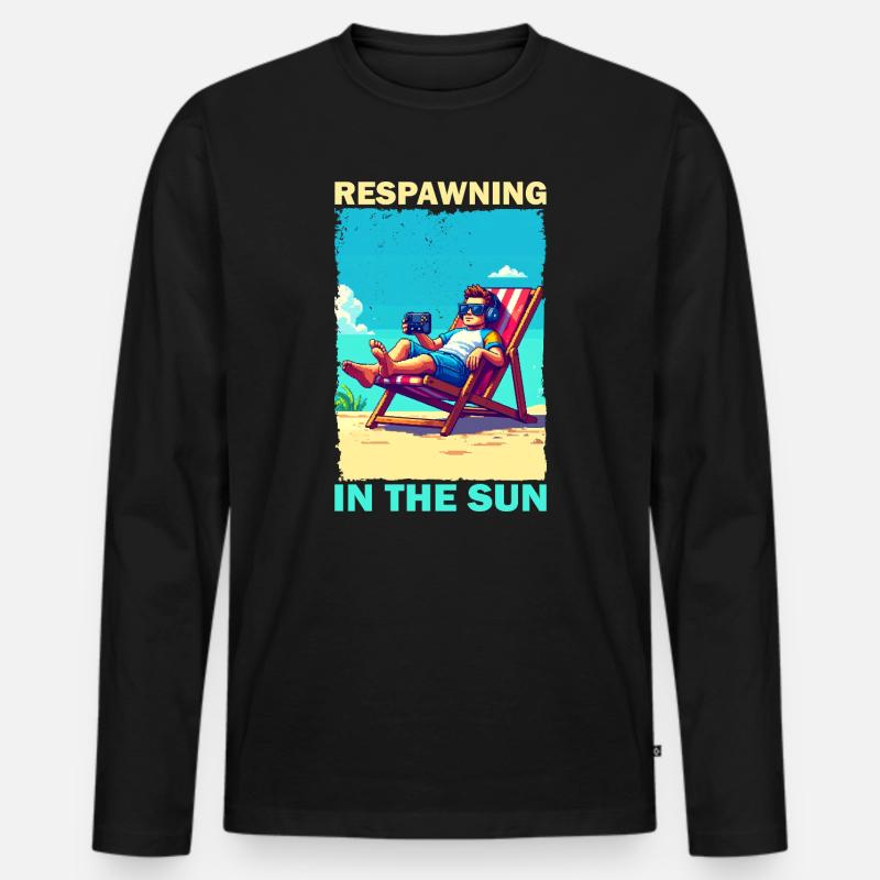 Pixelart Strandjugend mit Gaming-Elementen - Männer Premium Bio Langarmshirt - Schwarz