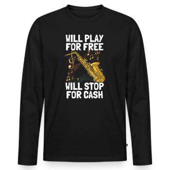 Je jouerai gratuitement Saxophon Saxophon Player - T-shirt manches longues Premium bio Homme - noir - Devant - Nico (187cm)