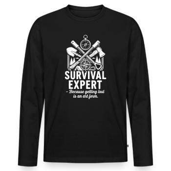 Expert en survie - T-shirt manches longues Premium bio Homme - noir - Devant - Nico (187cm)