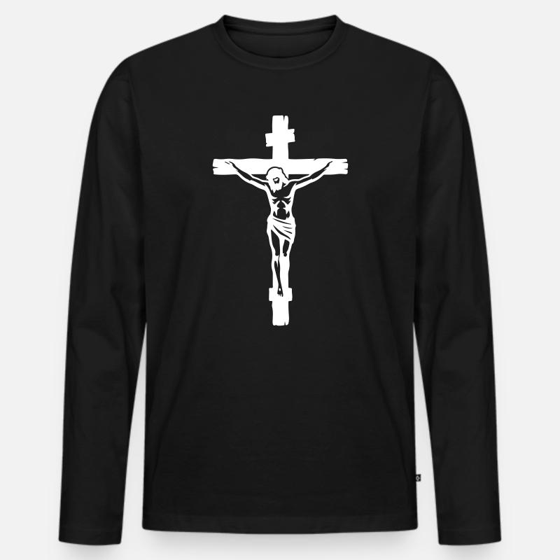 Jesus Kreuz - Männer Premium Bio Langarmshirt - Schwarz