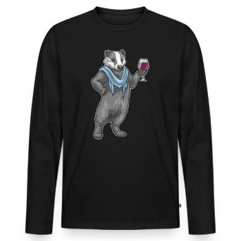 Badger red wine - Men's Premium Organic Long Sleeve Shirt - black - Front - Nico (187cm)
