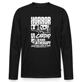 Je mets en pause les films d’horreur, pas ma vie - T-shirt manches longues Premium bio Homme - noir - Devant - Nico (187cm)
