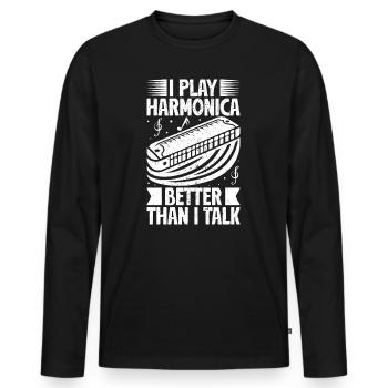 Harmonica Musican joue mieux que je ne parle - T-shirt manches longues Premium bio Homme - noir - Devant - Nico (187cm)