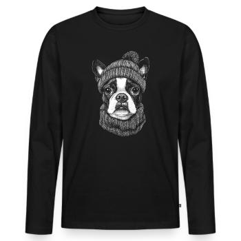 Boston Terrier Bobble Hat Chien Chien - T-shirt manches longues Premium bio Homme - noir - Devant - Nico (187cm)